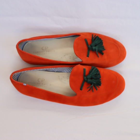 Charles Philip Men's Moccasins (Orange with Green Tassel) - Picture 3 of 5